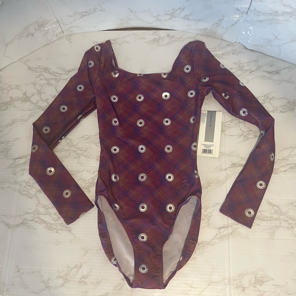 Danskin gymnastics women size petite XS (0-2) purple spiral leotard NWT